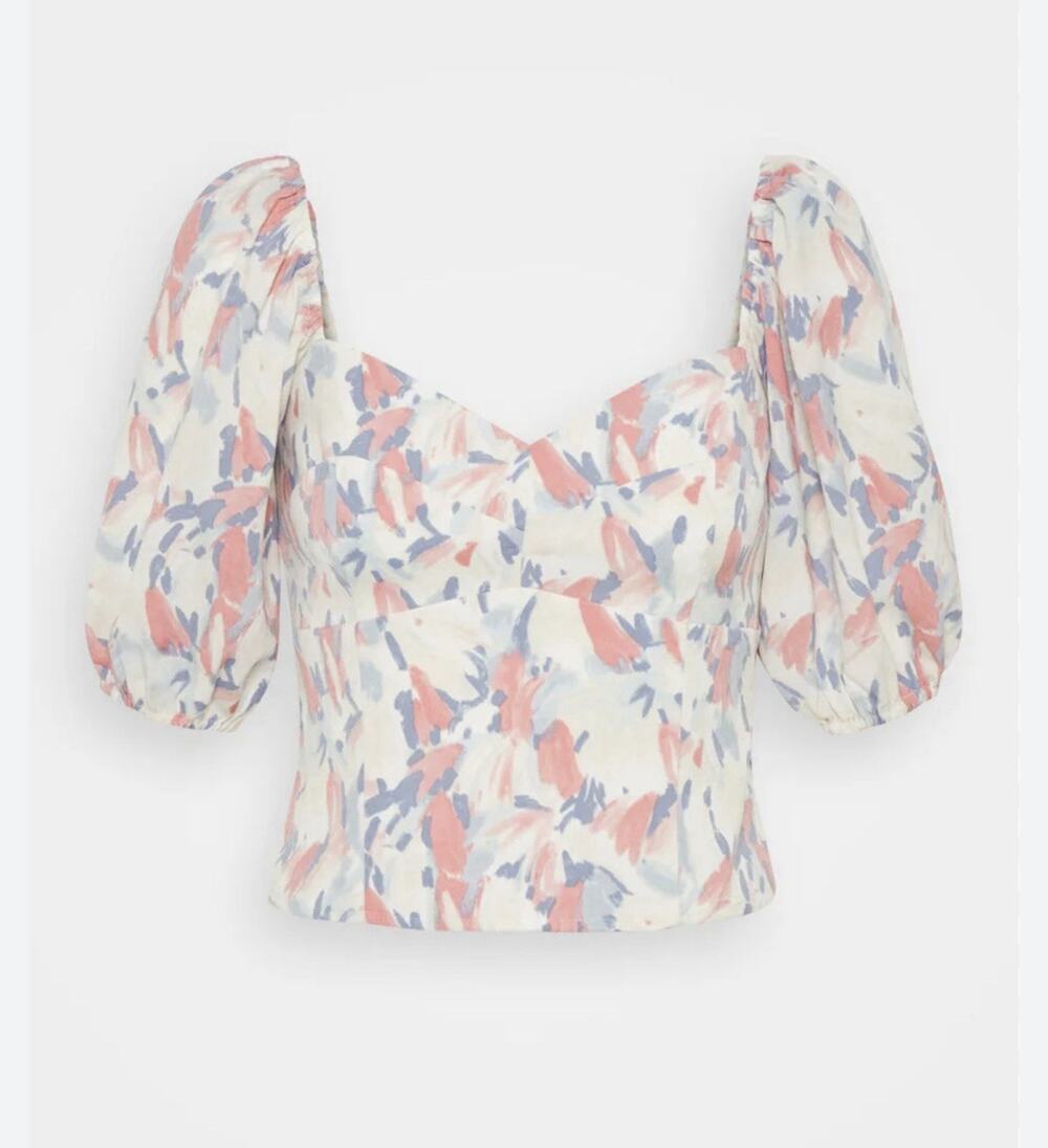 Abercrombie & Fitch Blue Pink Crop Blouse Top Small